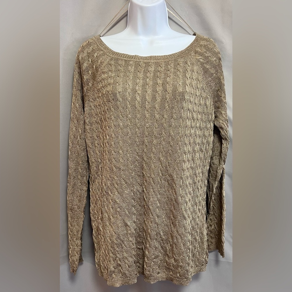 Jones New York Women’s Metallic Cable Knit Sweater Size XL Gold New